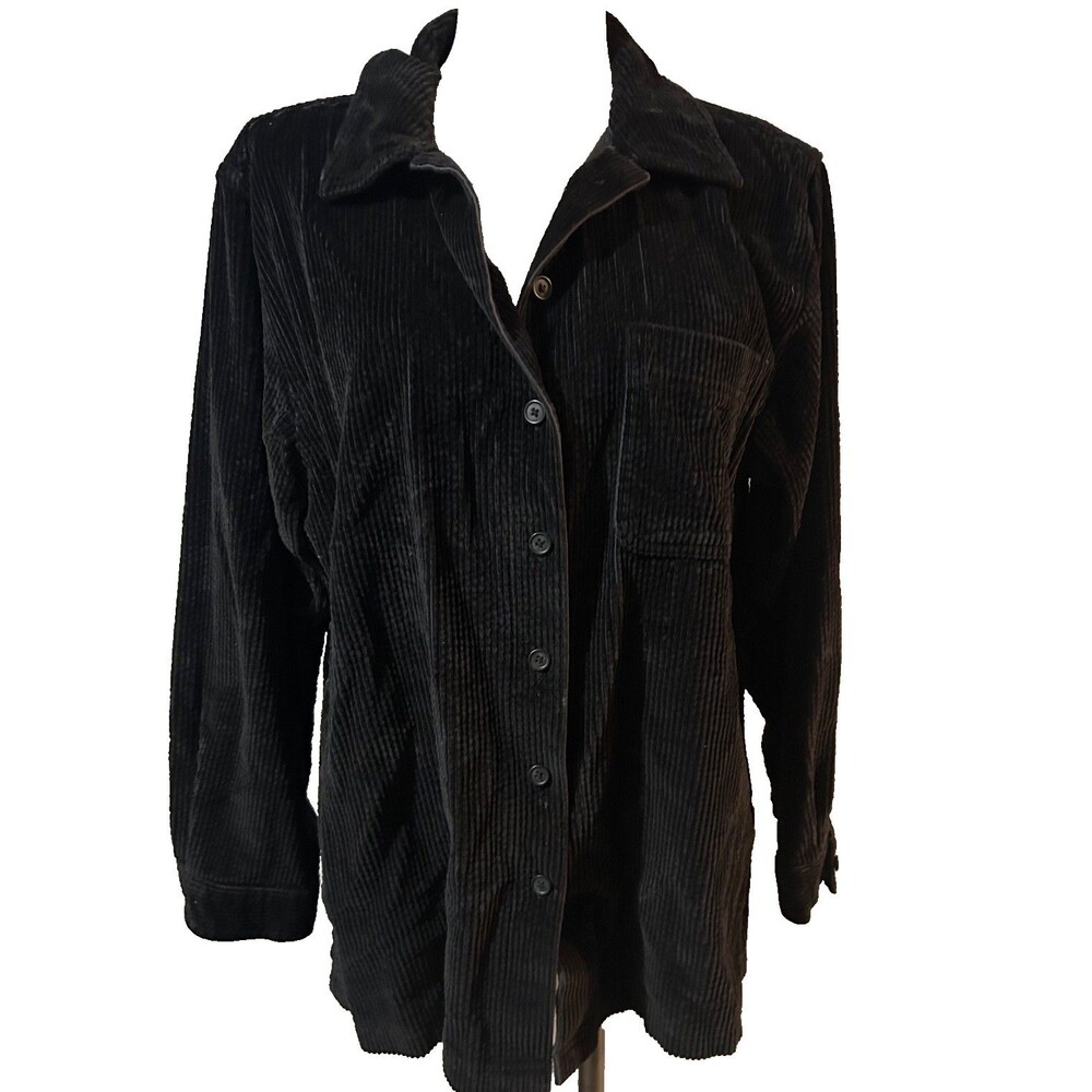 L.L. Bean Women Vintage Black Corduroy Shacket Shirt Jacket size L